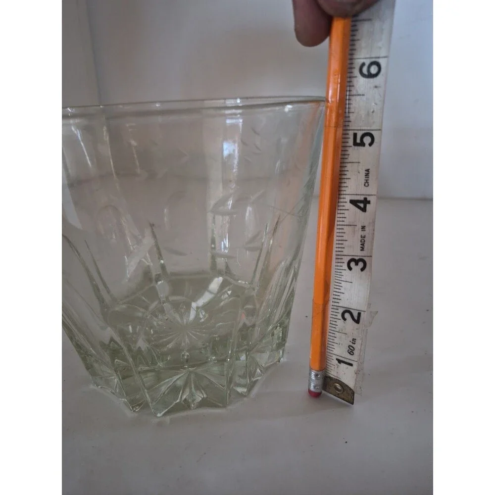 VINTAGE ETCHED LEAD GLASS ICE BUCKET WITH FLORAL DESIGN 5.5